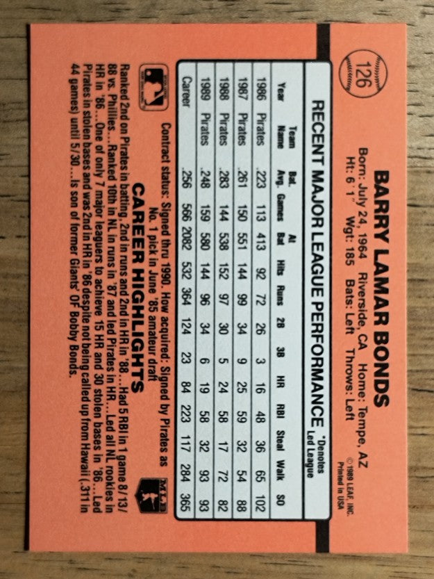 1990 Donruss #126 Barry Bonds