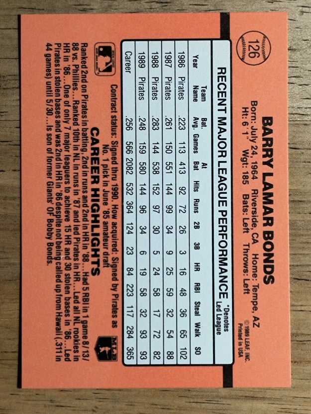 1990 Donruss #126 Barry Bonds