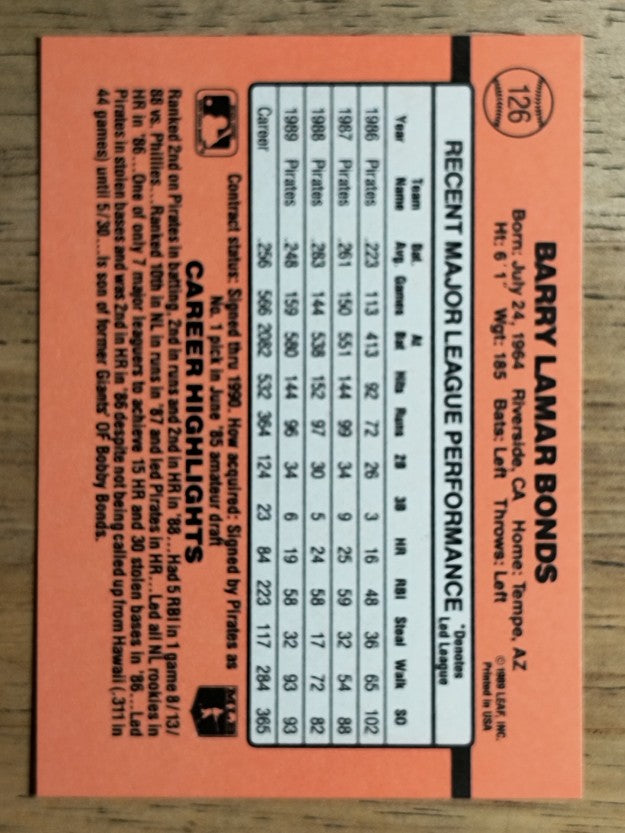 1990 Donruss #126 Barry Bonds