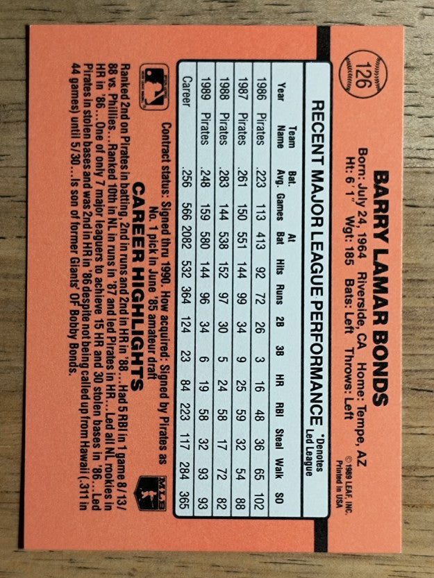 1990 Donruss #126 Barry Bonds
