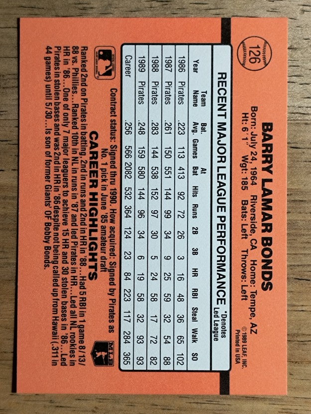 1990 Donruss #126 Barry Bonds