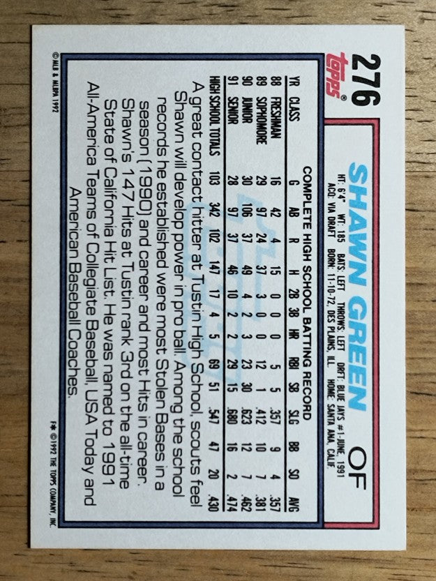 1992 Topps #276 Shawn Green RC