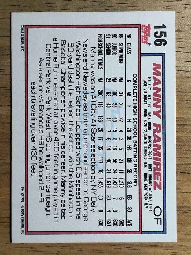 1992 Topps #156 Manny Ramirez RC (NM)