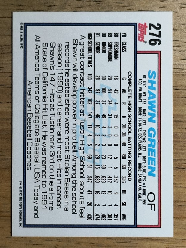 1992 Topps #276 Shawn Green RC