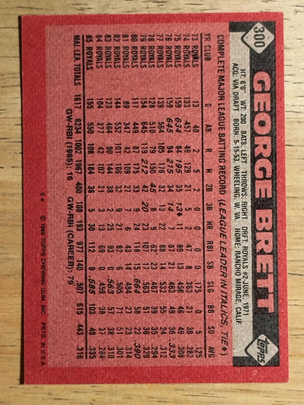 1986 Topps #300 George Brett
