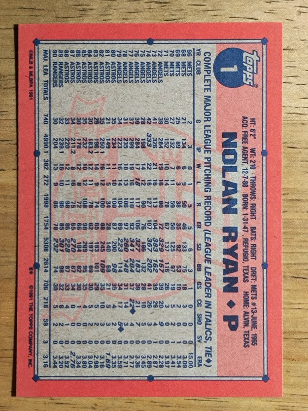 1991 Topps #1 Nolan Ryan