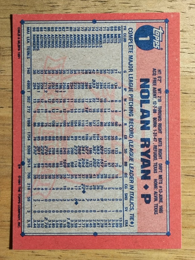 1991 Topps #1 Nolan Ryan