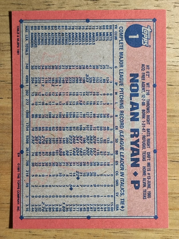 1991 Topps #1 Nolan Ryan