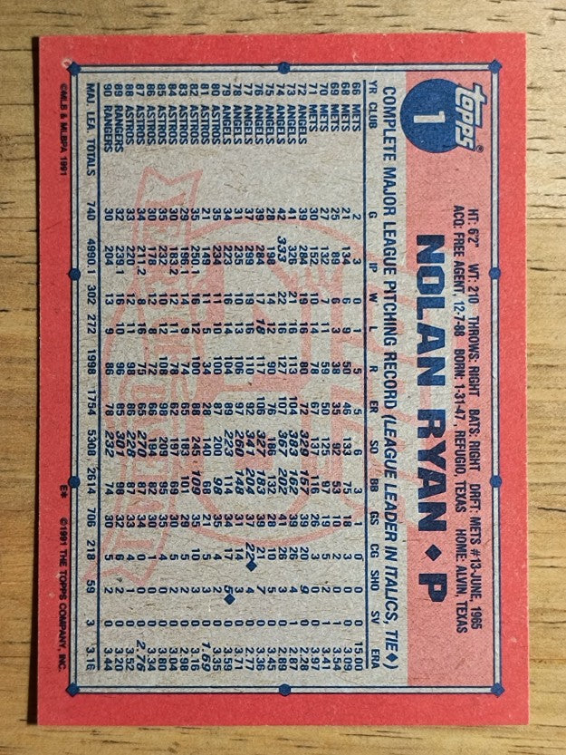 1991 Topps #1 Nolan Ryan