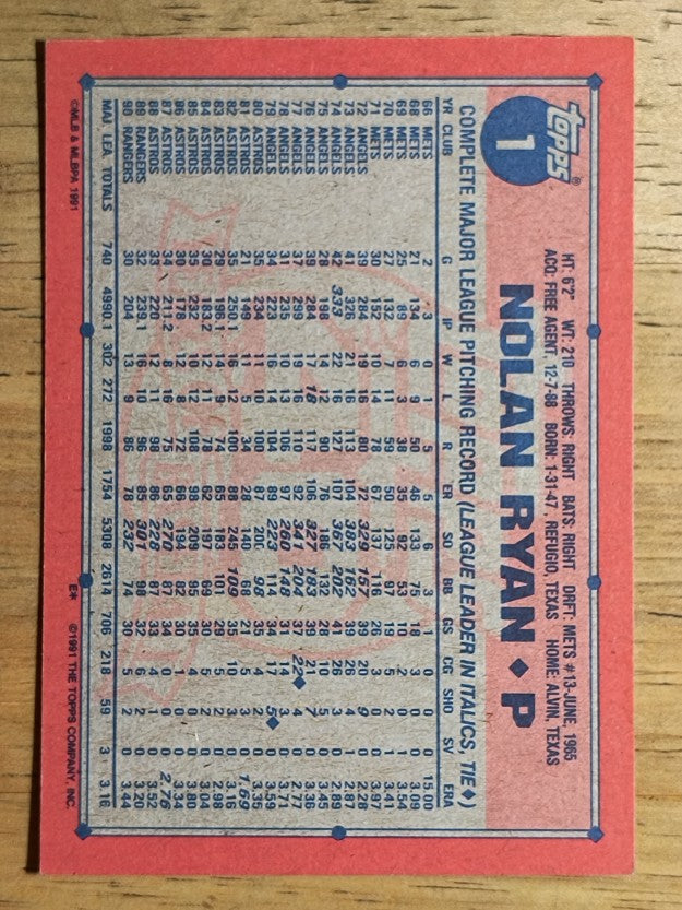 1991 Topps #1 Nolan Ryan