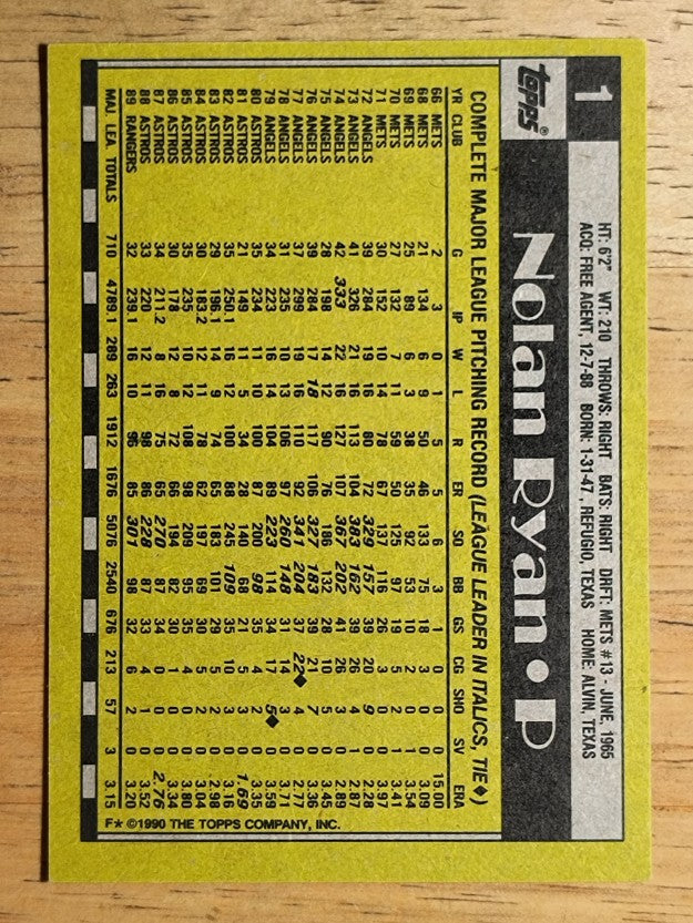 1990 Topps #1 Nolan Ryan