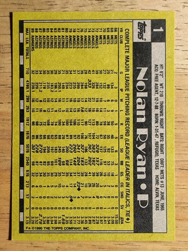 1990 Topps #1 Nolan Ryan