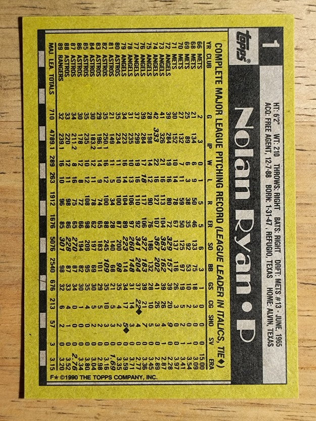 1990 Topps #1 Nolan Ryan