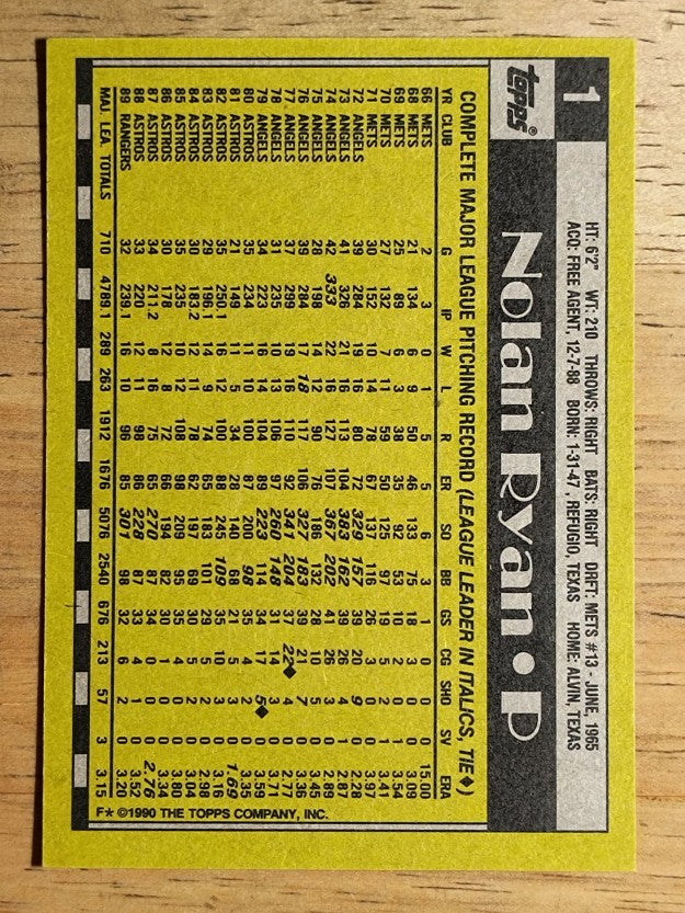 1990 Topps #1 Nolan Ryan