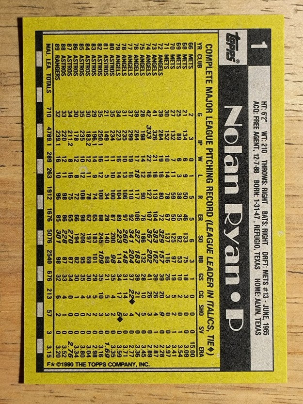 1990 Topps #1 Nolan Ryan