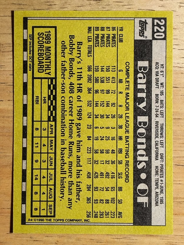 1990 Topps #220 Barry Bonds