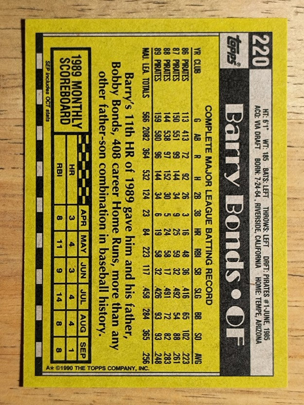 1990 Topps #220 Barry Bonds