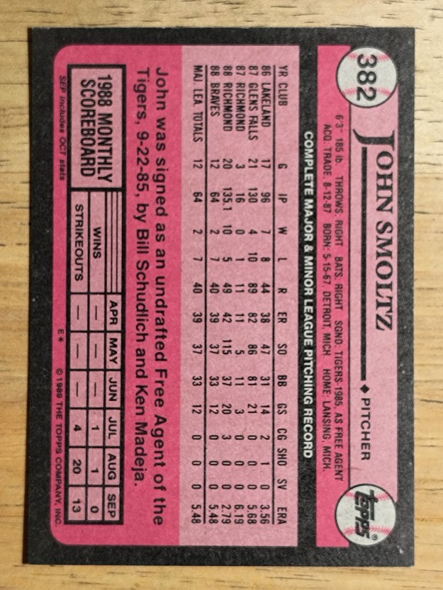 1989 Topps #382 John Smoltz RC