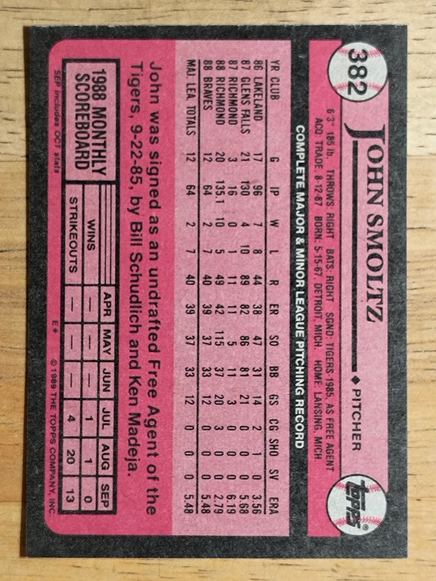 1989 Topps #382 John Smoltz RC
