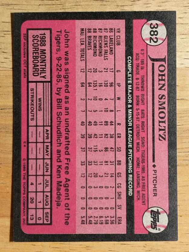 1989 Topps #382 John Smoltz RC
