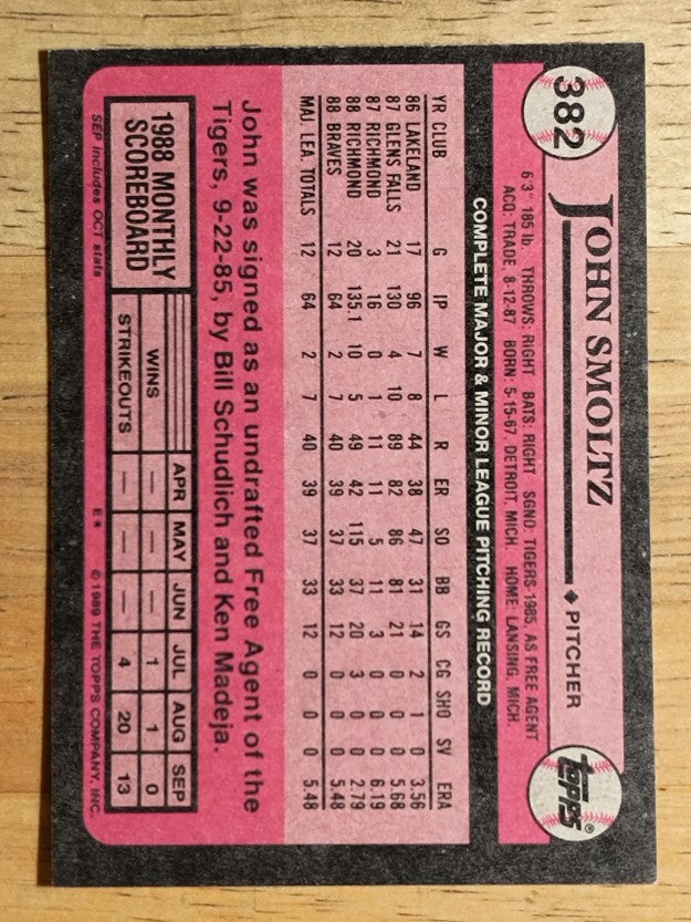 1989 Topps #382 John Smoltz RC