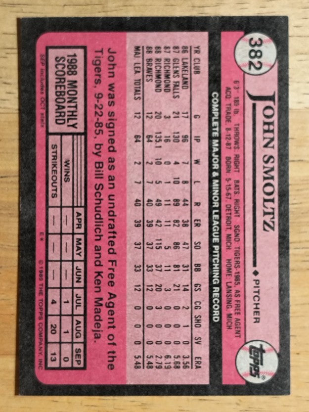 1989 Topps #382 John Smoltz RC