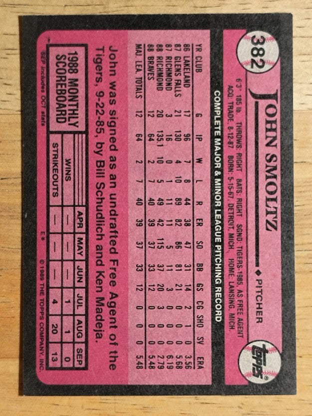1989 Topps #382 John Smoltz RC
