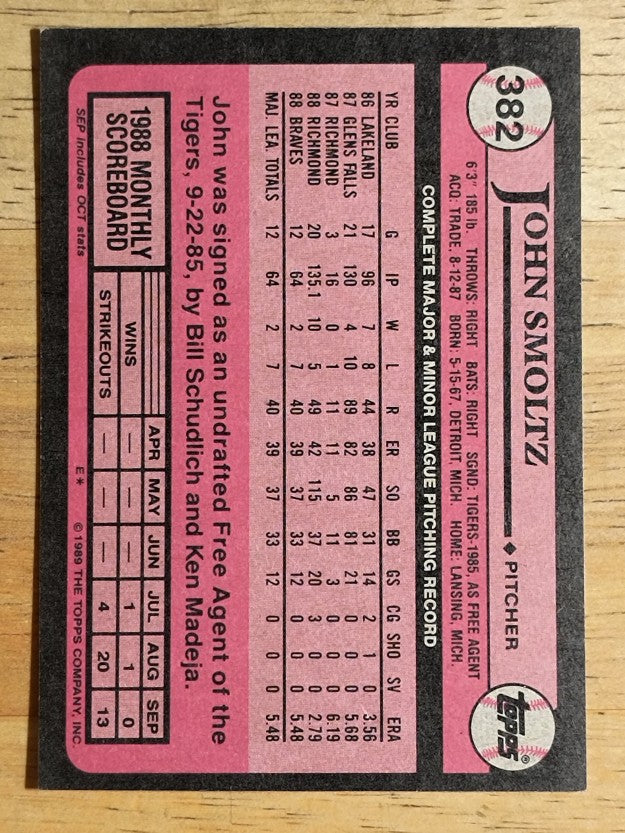1989 Topps #382 John Smoltz RC
