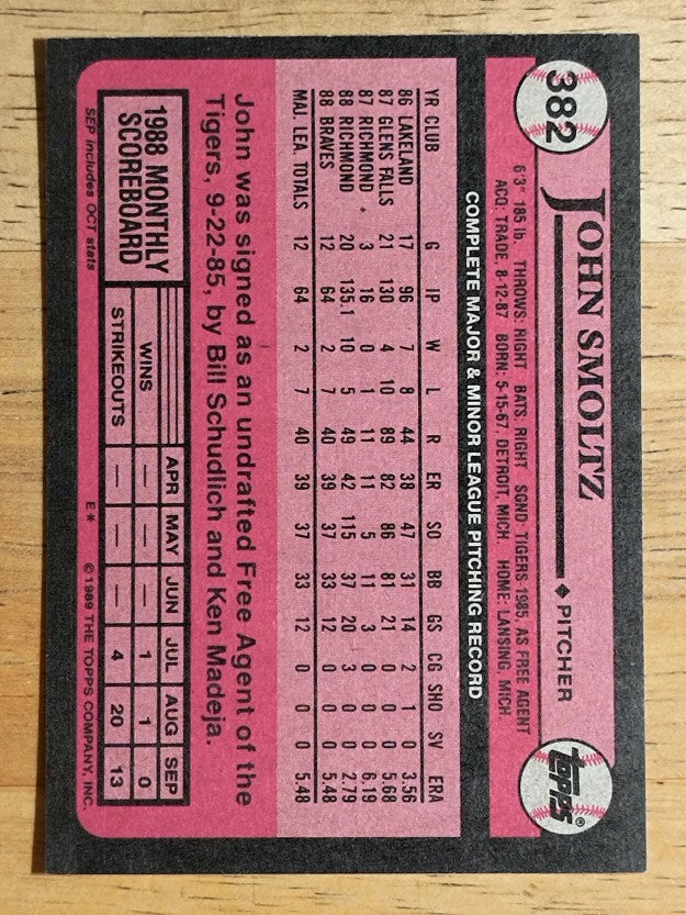 1989 Topps #382 John Smoltz RC