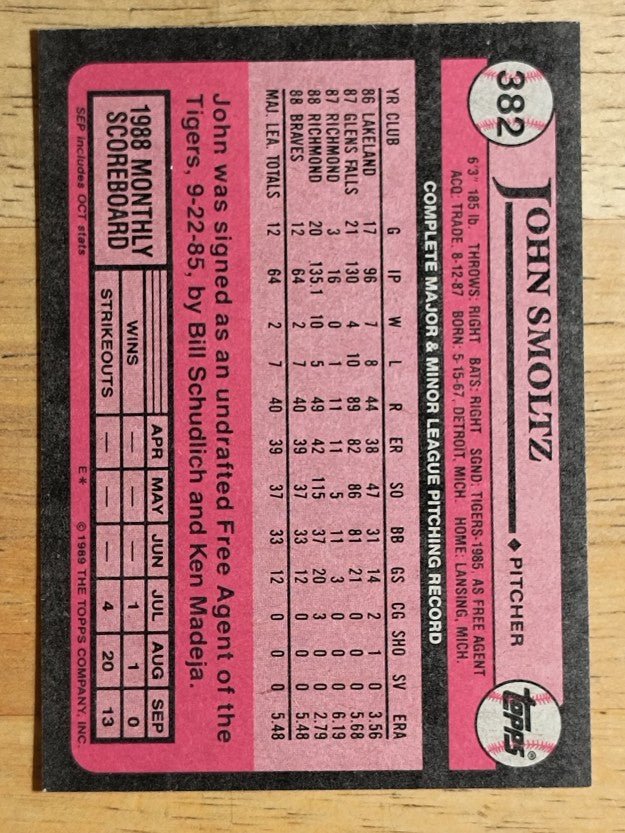 1989 Topps #382 John Smoltz RC