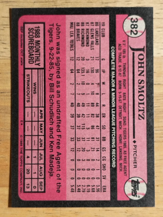 1989 Topps #382 John Smoltz RC