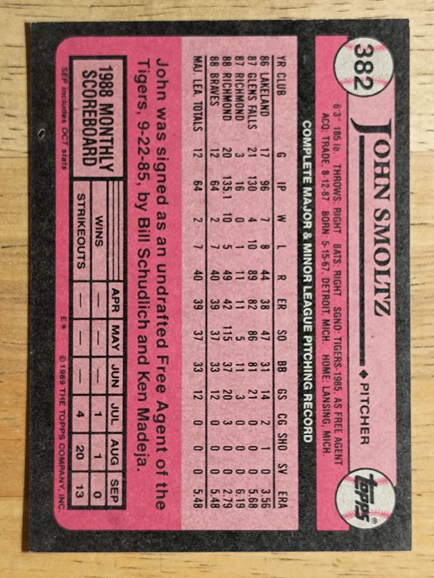 1989 Topps #382 John Smoltz RC