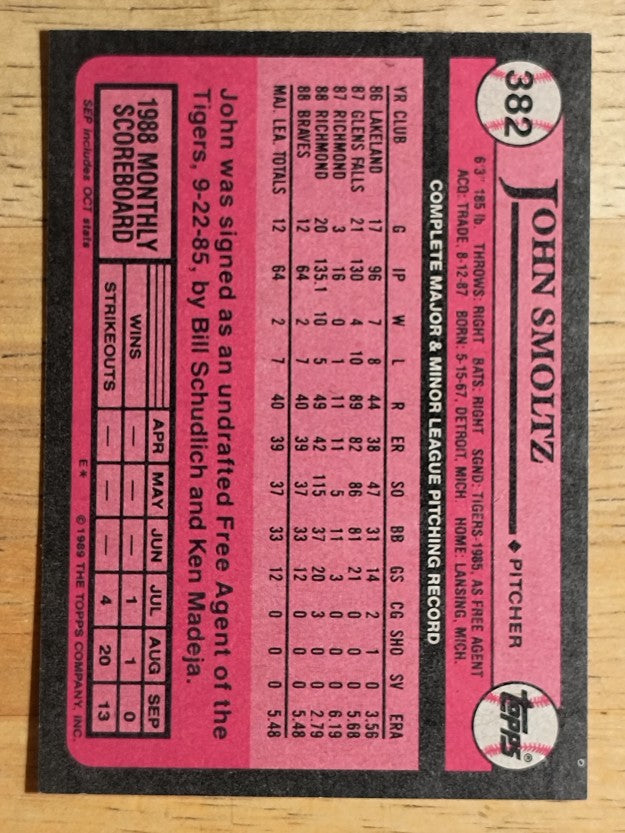 1989 Topps #382 John Smoltz RC