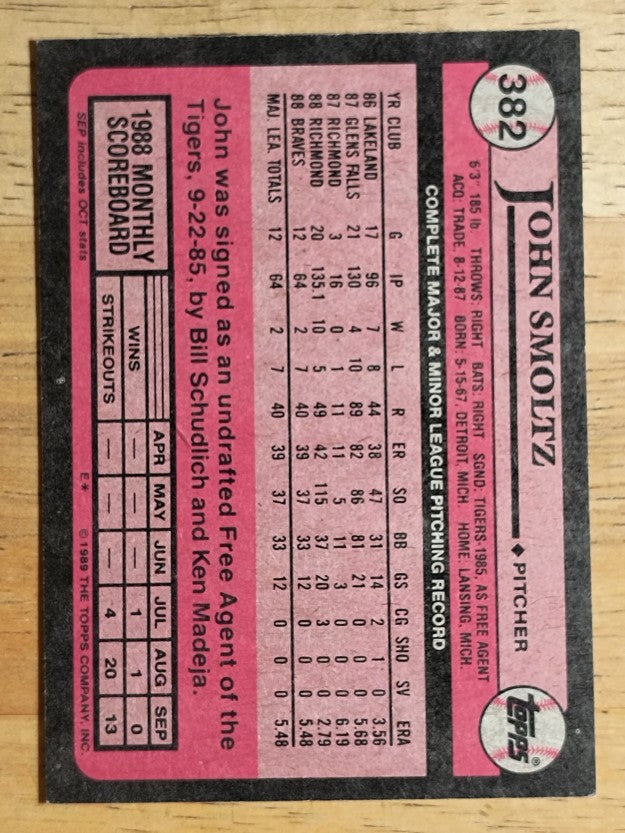 1989 Topps #382 John Smoltz RC