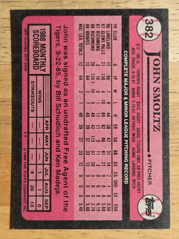 1989 Topps #382 John Smoltz RC
