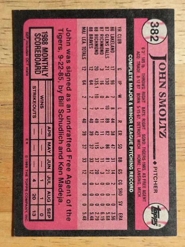 1989 Topps #382 John Smoltz RC