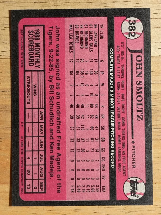 1989 Topps #382 John Smoltz RC