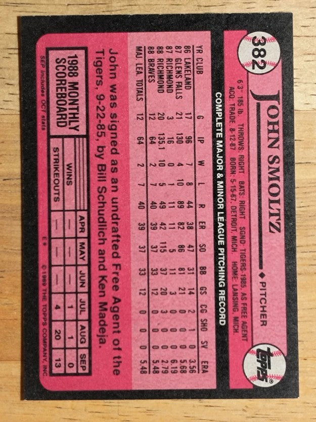 1989 Topps #382 John Smoltz RC