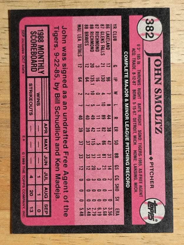 1989 Topps #382 John Smoltz RC