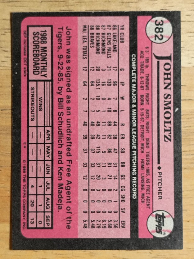 1989 Topps #382 John Smoltz RC