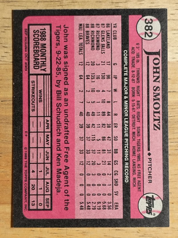 1989 Topps #382 John Smoltz RC