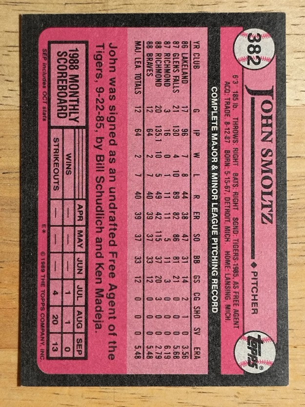 1989 Topps #382 John Smoltz RC