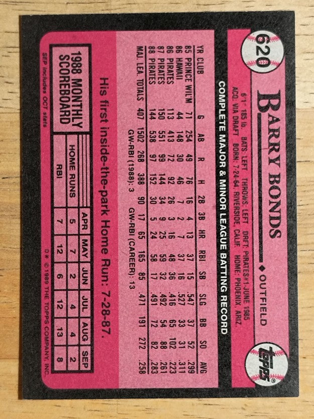 1989 Topps #620 Barry Bonds
