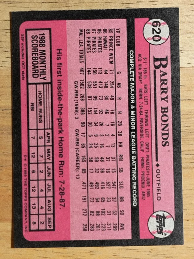 1989 Topps #620 Barry Bonds