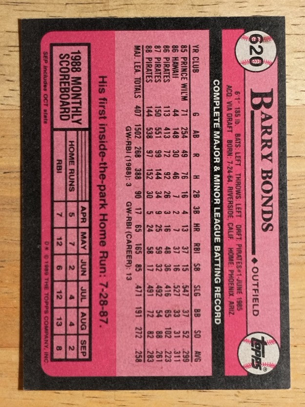 1989 Topps #620 Barry Bonds