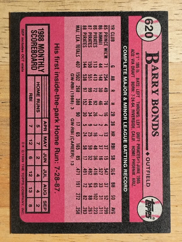 1989 Topps #620 Barry Bonds