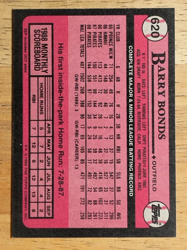 1989 Topps #620 Barry Bonds