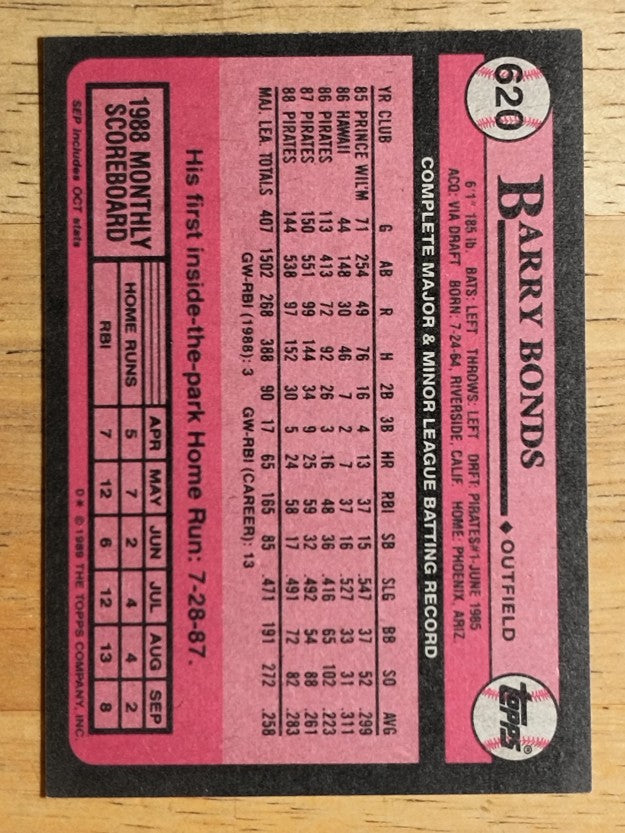 1989 Topps #620 Barry Bonds