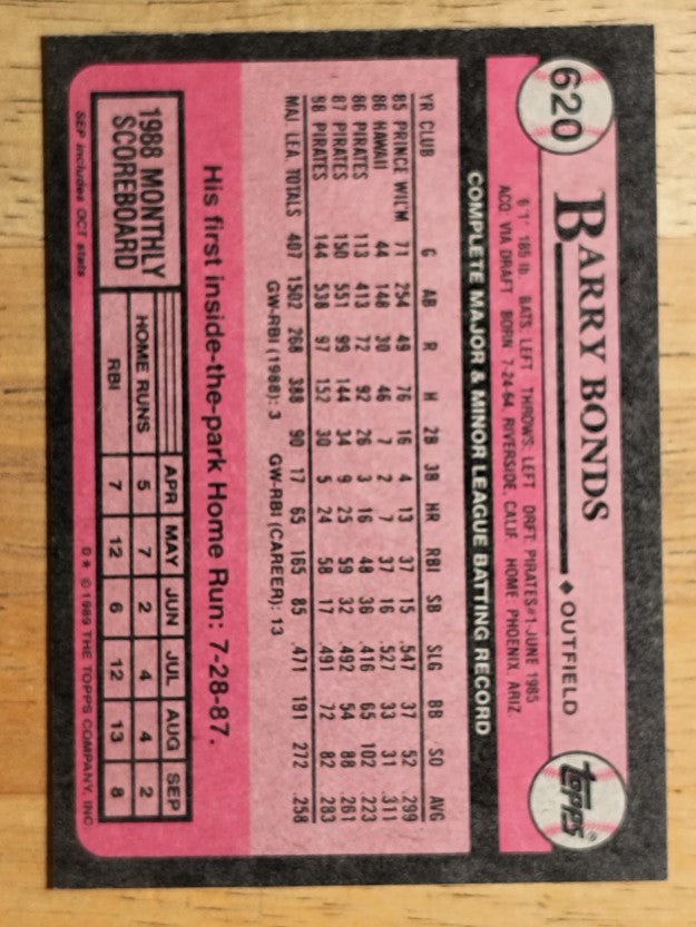 1989 Topps #620 Barry Bonds