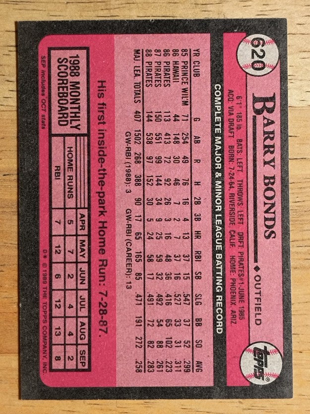 1989 Topps #620 Barry Bonds